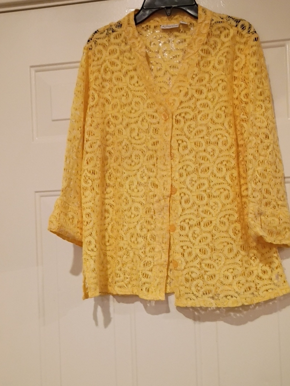 Kim Rogers Yellow Lace Button-Down Top